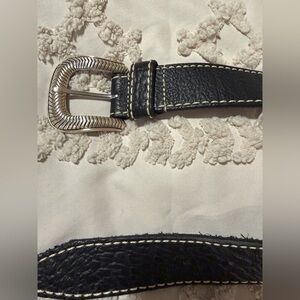 Classic Black Bison Leather Belt with Silver Buckle